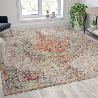 Flash Furniture Katherine Collection Polyester 120 x 95 Rectangular Machine Made Rug, Gray Multi (