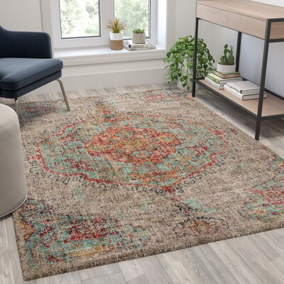 Flash Furniture Katherine Collection Polyester 85" x 60" Rectangular Machine Made Rug, Gray Multi (RCEG20210257GR)