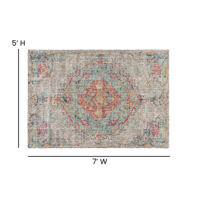 Flash Furniture Katherine Collection Polyester 85" x 60" Rectangular Machine Made Rug, Gray Multi (RCEG20210257GR)