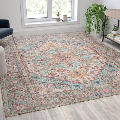 Flash Furniture Katherine Collection Polyester 120 x 94 Rectangular Machine Made Rug, Blue Multi (