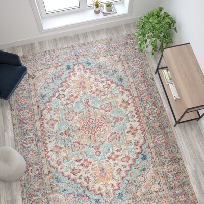 Flash Furniture Katherine Collection Polyester 120" x 94" Rectangular Machine Made Rug, Blue Multi (RCEG202101810BL)