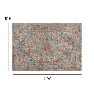 Flash Furniture Katherine Collection Polyester 84" x 61" Rectangular Machine Made Rug, Blue Multi (RCEG20210157BL)