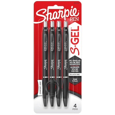 Sharpie S-Gel Retractable Gel Pen, Fine Point, 0.5mm, Black Ink, 4/Pack (2096140)