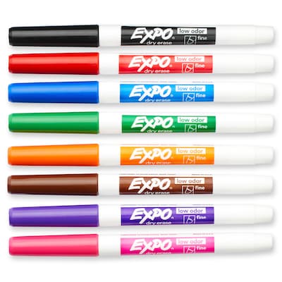 Expo Dry Erase Markers, Fine Tip, Assorted, 8/Pack (86601)