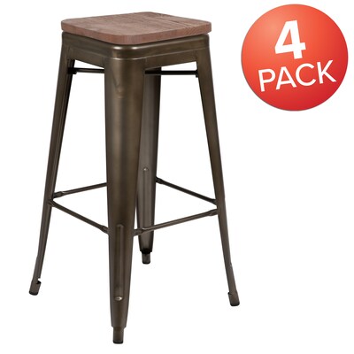 Flash Furniture Cierra Industrial Metal Indoor Bar Stool without Back, Gun Metal Gray, 4-Pieces/Pack (4ET31320W30GNR)
