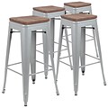 Flash Furniture Cierra Industrial Metal Indoor Bar Stool without Back, Silver, 4-Pieces/Pack (4ET313