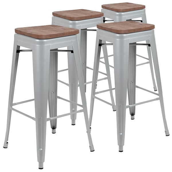 Flash Furniture Metal 30 High Indoor Bar Stool, Silver, 4-Pieces (4ET31320W30SVR)