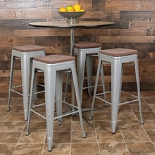 Flash Furniture Cierra Industrial Metal Indoor Bar Stool without Back, Silver, 4-Pieces/Pack (4ET313