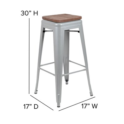 Flash Furniture Cierra Industrial Metal Indoor Bar Stool without Back, Silver, 4-Pieces/Pack (4ET31320W30SVR)