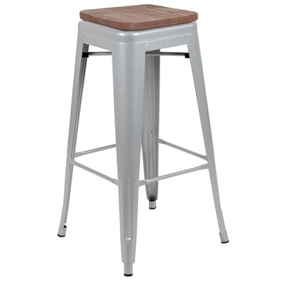 Flash Furniture Cierra Industrial Metal Indoor Bar Stool without Back, Silver, 4-Pieces/Pack (4ET31320W30SVR)