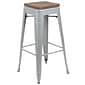 Flash Furniture Cierra Industrial Metal Indoor Bar Stool without Back, Silver, 4-Pieces/Pack (4ET31320W30SVR)