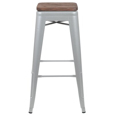 Flash Furniture Cierra Industrial Metal Indoor Bar Stool without Back, Silver, 4-Pieces/Pack (4ET31320W30SVR)