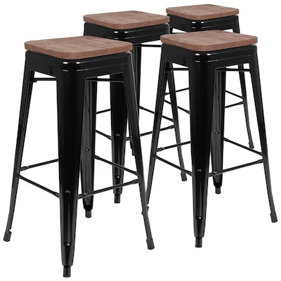 Flash Furniture Cierra Industrial Metal Indoor Bar Stool without Back, Black, 4-Pieces/Pack (4ET3132