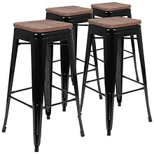 Flash Furniture Cierra Industrial Metal Indoor Bar Stool without Back, Black, 4-Pieces/Pack (4ET3132