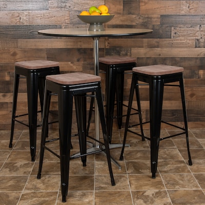 Flash Furniture Cierra Industrial Metal Indoor Bar Stool without Back, Black, 4-Pieces/Pack (4ET3132