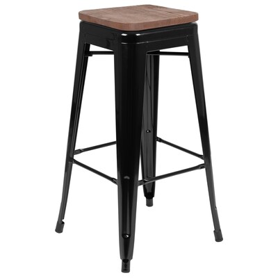 Flash Furniture Cierra Industrial Metal Indoor Bar Stool without Back, Black, 4-Pieces/Pack (4ET31320W30BKR)