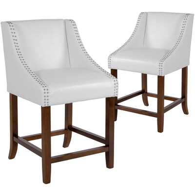 Flash Furniture Carmel Series Transitional Leathersoft 24 High Counter Height Stool, White, 2-Pieces (2CH18202024WH)