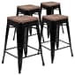 Flash Furniture Cierra Industrial Metal Indoor Counter Stool without Back, Black, 4-Pieces/Pack (4ET31320W24BKR)