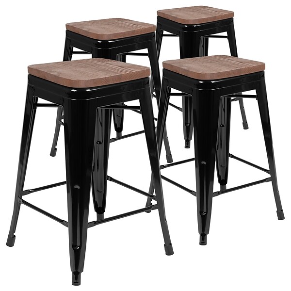 Flash Furniture Metal 24 High Counter-Height Bar Stool, Black, 4-Pieces (4ET31320W24BKR)