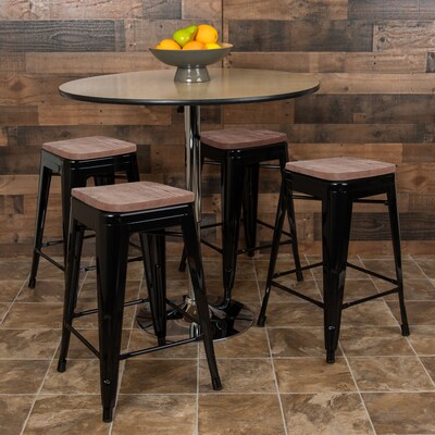 Flash Furniture Cierra Industrial Metal Indoor Counter Stool without Back, Black, 4-Pieces/Pack (4ET