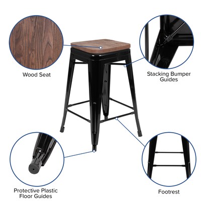 Flash Furniture Cierra Industrial Metal Indoor Counter Stool without Back, Black, 4-Pieces/Pack (4ET31320W24BKR)