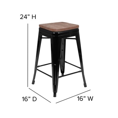 Flash Furniture Cierra Industrial Metal Indoor Counter Stool without Back, Black, 4-Pieces/Pack (4ET31320W24BKR)