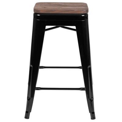 Flash Furniture Cierra Industrial Metal Indoor Counter Stool without Back, Black, 4-Pieces/Pack (4ET31320W24BKR)