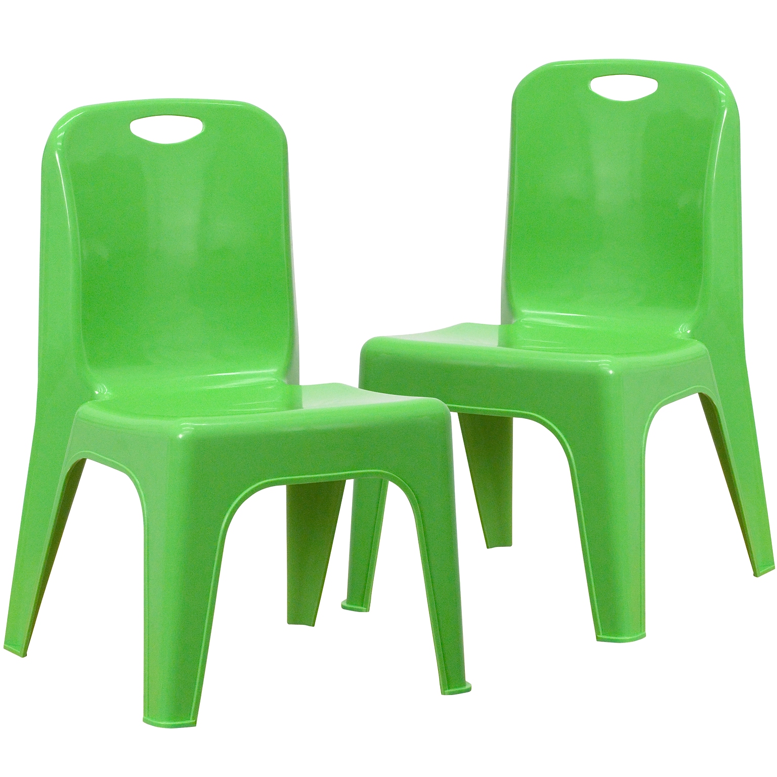 Flash Furniture Plastic School Chair with Carrying Handle and 11 Seat Height, Green, 2-Pieces (2YUYCX011GREEN)
