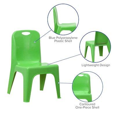 Flash Furniture Plastic School Chair with Carrying Handle and 11'' Seat Height, Green, 2-Pieces (2YUYCX011GREEN)