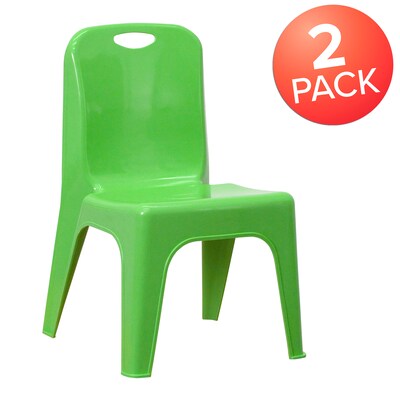 Flash Furniture Plastic School Chair with Carrying Handle and 11'' Seat Height, Green, 2-Pieces (2YUYCX011GREEN)