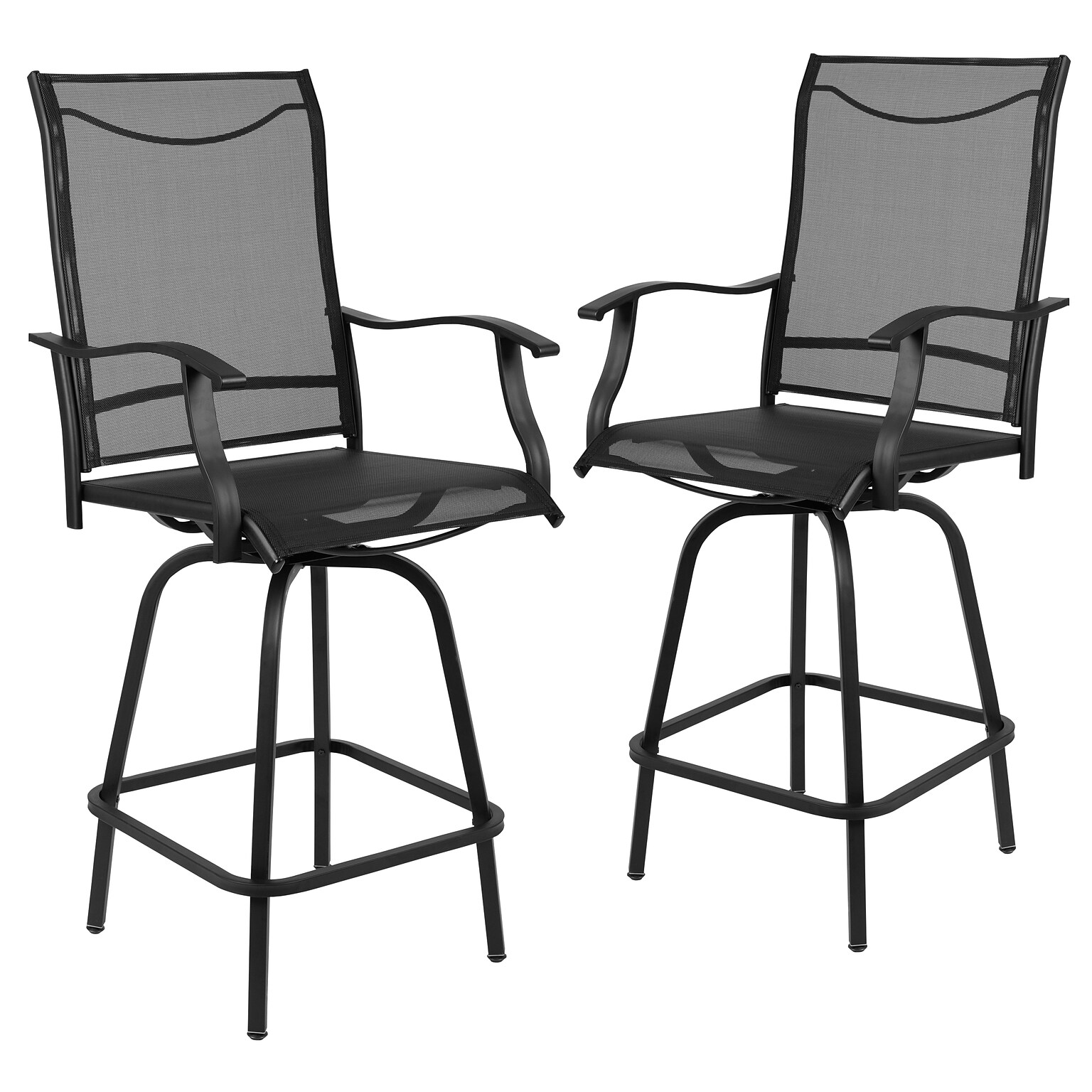 Flash Furniture Valerie All-Weather Textilene Swivel Patio Stools, Black, 2/Pack (2ETSWVLPTO30BK)
