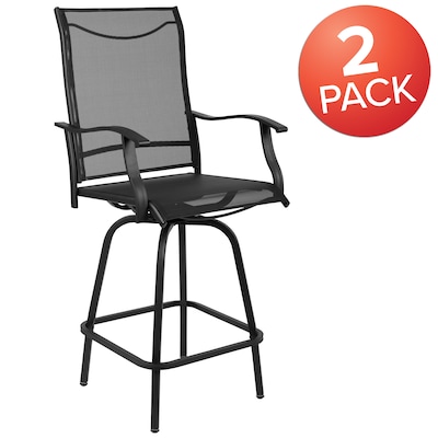 Flash Furniture Valerie All-Weather Textilene Swivel Patio Stools, Black, 2/Pack (2ETSWVLPTO30BK)