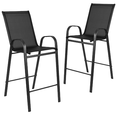 Flash Furniture Brazos Series Outdoor Barstool, Black, 2-Pieces (2JJ092H)