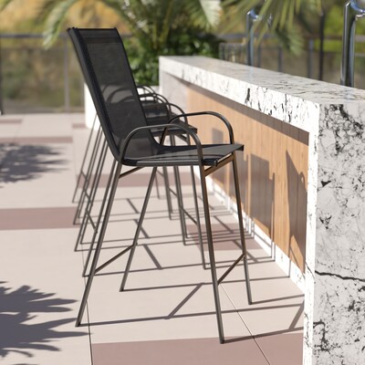 Flash Furniture Brazos Series Outdoor Barstool, Black, 4-Pieces (4JJ092H)