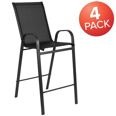 Flash Furniture Brazos Series Outdoor Barstool, Black, 4-Pieces (4JJ092H)