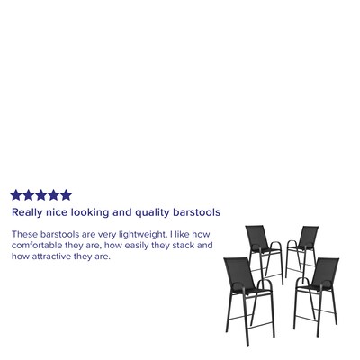 Flash Furniture Brazos Series Outdoor Barstool, Black, 4-Pieces (4JJ092H)