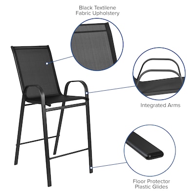 Flash Furniture Brazos Series Outdoor Barstool, Black, 4-Pieces (4JJ092H)