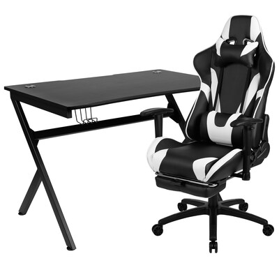 Flash Furniture 45W Gaming Desk with Black Footrest Reclining Gaming Chair Set, Black (BLNX30D1904BK)