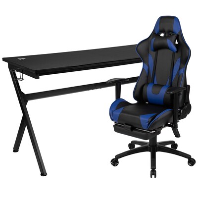 Flash Furniture 55W Gaming Desk with Blue Footrest Reclining Gaming Chair Set, Black (BLNX30D1904LBL)