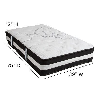 Flash Furniture Capri Comfortable Sleep 12 Inch Mattress & 3 inch Gel Memory Foam Topper Bundle, Twin (CLE230P3M35T)