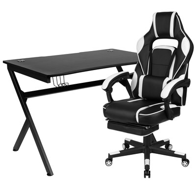 Flash Furniture 45W Gaming Desk with White Reclining Back/Arms Gaming Chair with Footrest, Black (BLNX40D1904WH)