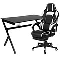 Flash Furniture 45W Gaming Desk with White Reclining Back/Arms Gaming Chair with Footrest, Black (BLNX40D1904WH)