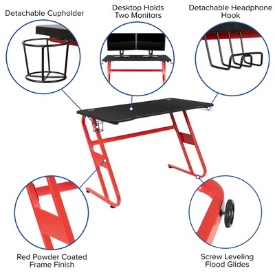 Flash Furniture 52"W Gaming Desk and Red/Black Footrest Reclining Gaming Chair Set, Black (BLNX30RSG1030RD)