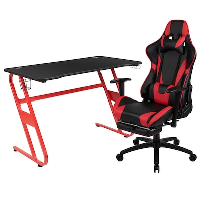 Flash Furniture 52W Gaming Desk and Red/Black Footrest Reclining Gaming Chair Set, Black (BLNX30RSG