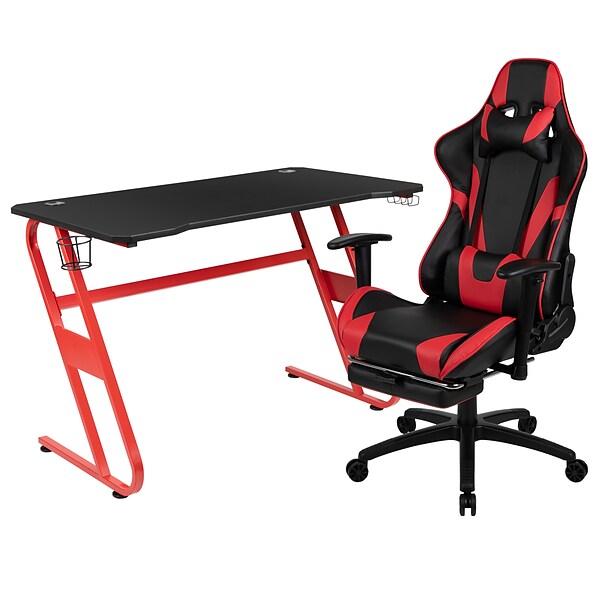 Flash Furniture 52W Gaming Desk and Red/Black Footrest Reclining Gaming Chair Set, Black (BLNX30RSG1030RD)