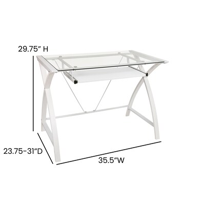Flash Furniture 36"W Tempered Glass Computer Desk, Clear (NANJN2824SWHWH)