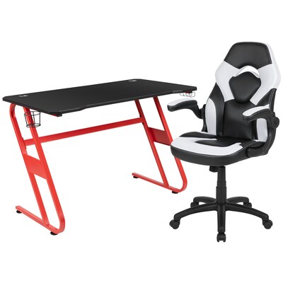 Flash Furniture 52W Gaming Desk and White/Black Racing Chair Set, Black (BLNX10RSG1030WH)