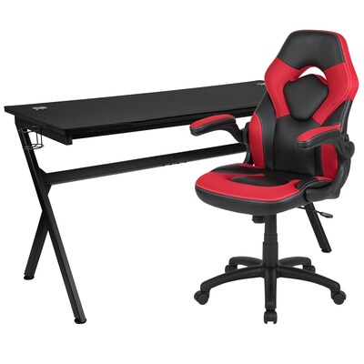 Flash Furniture 55W Gaming Desk and Red/Black Racing Chair Set, Black (BLNX10D1904LRD)