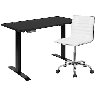 Flash Furniture Park 48"W Rectangular Adjustable Standing Electric Desk with Office Chair, Black/White (BLN2046512BBKWH)