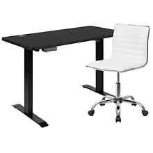 Flash Furniture Park 48W Rectangular Adjustable Standing Electric Desk with Office Chair, Black/Whi